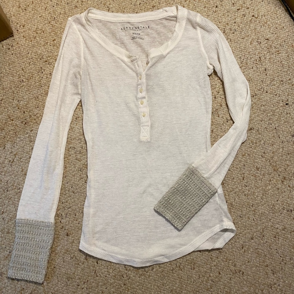 Long Sleeve Henley White Shirt